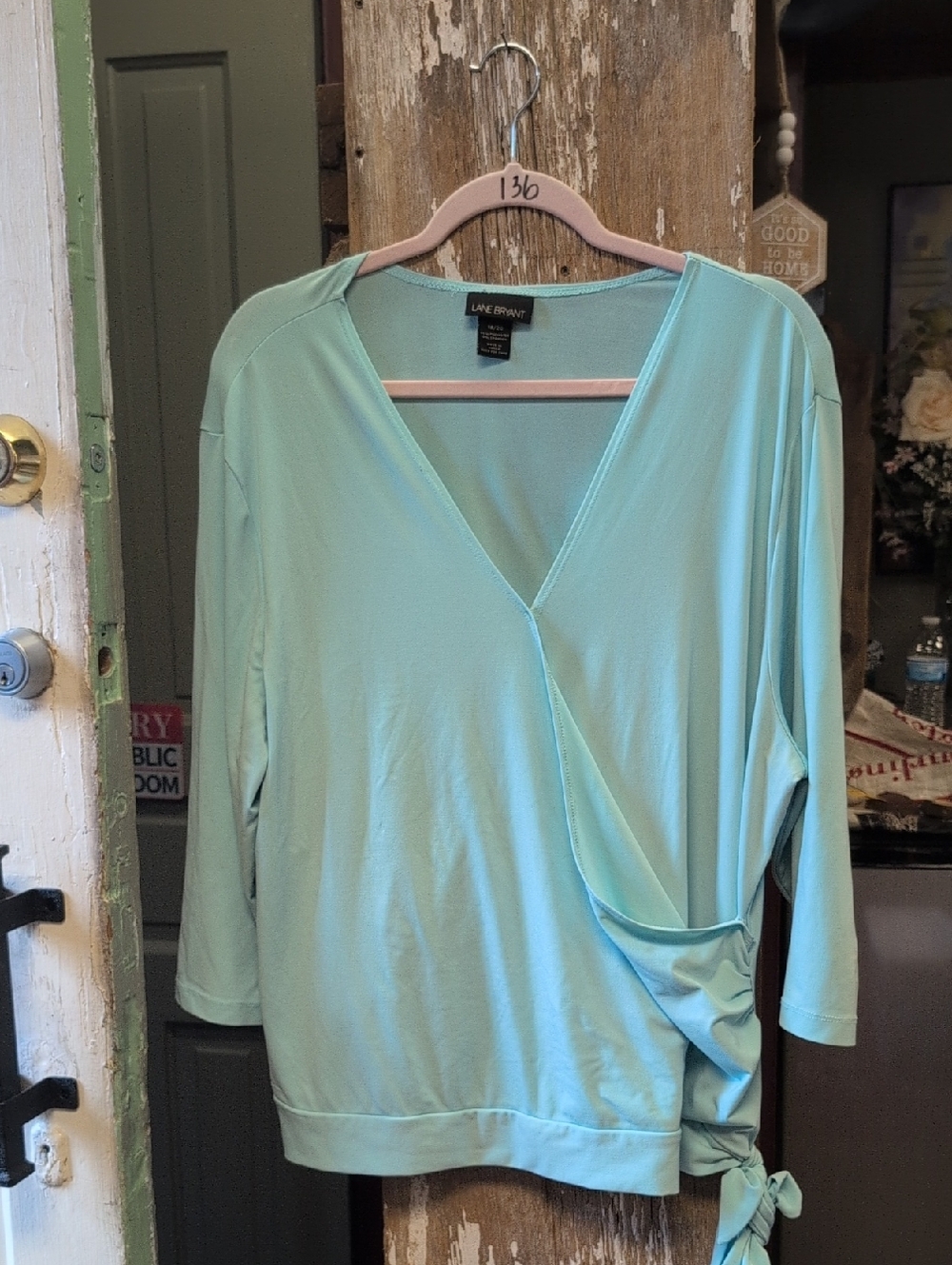 Lane Bryant Light Mint Wrap-Front Blouse with Side Tie